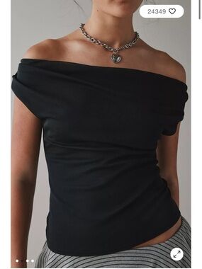 Urban Outfitters Black Off-Shoulder Ribbed Camisole
